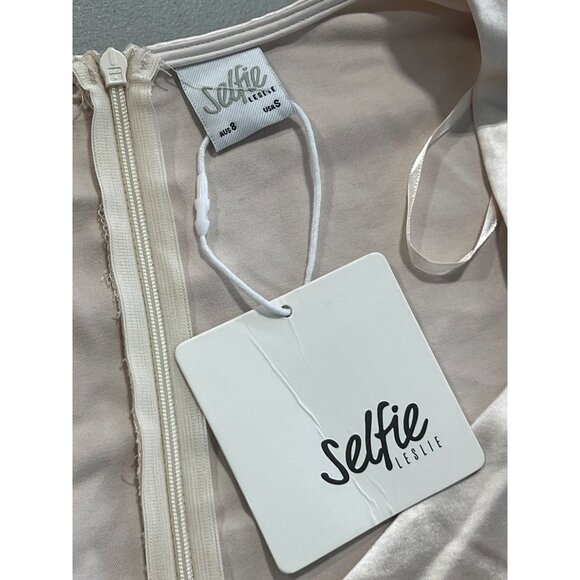 Selfie Leslie Sydney Dress Size Small Angel Sleeve Cowl Satin Champagne 636.23 - Picture 5 of 11